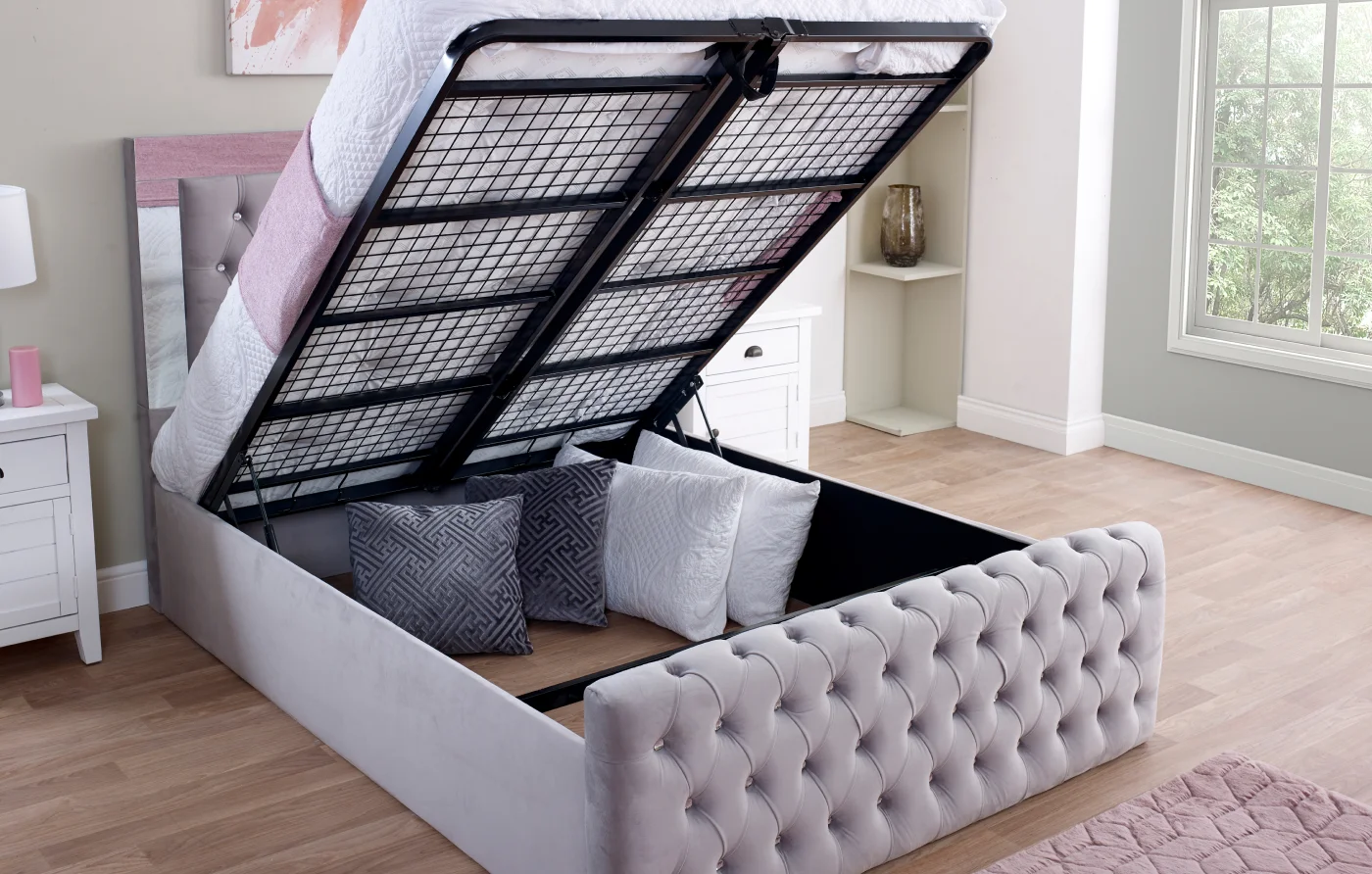 mirror upholstery ottoman bed storage space