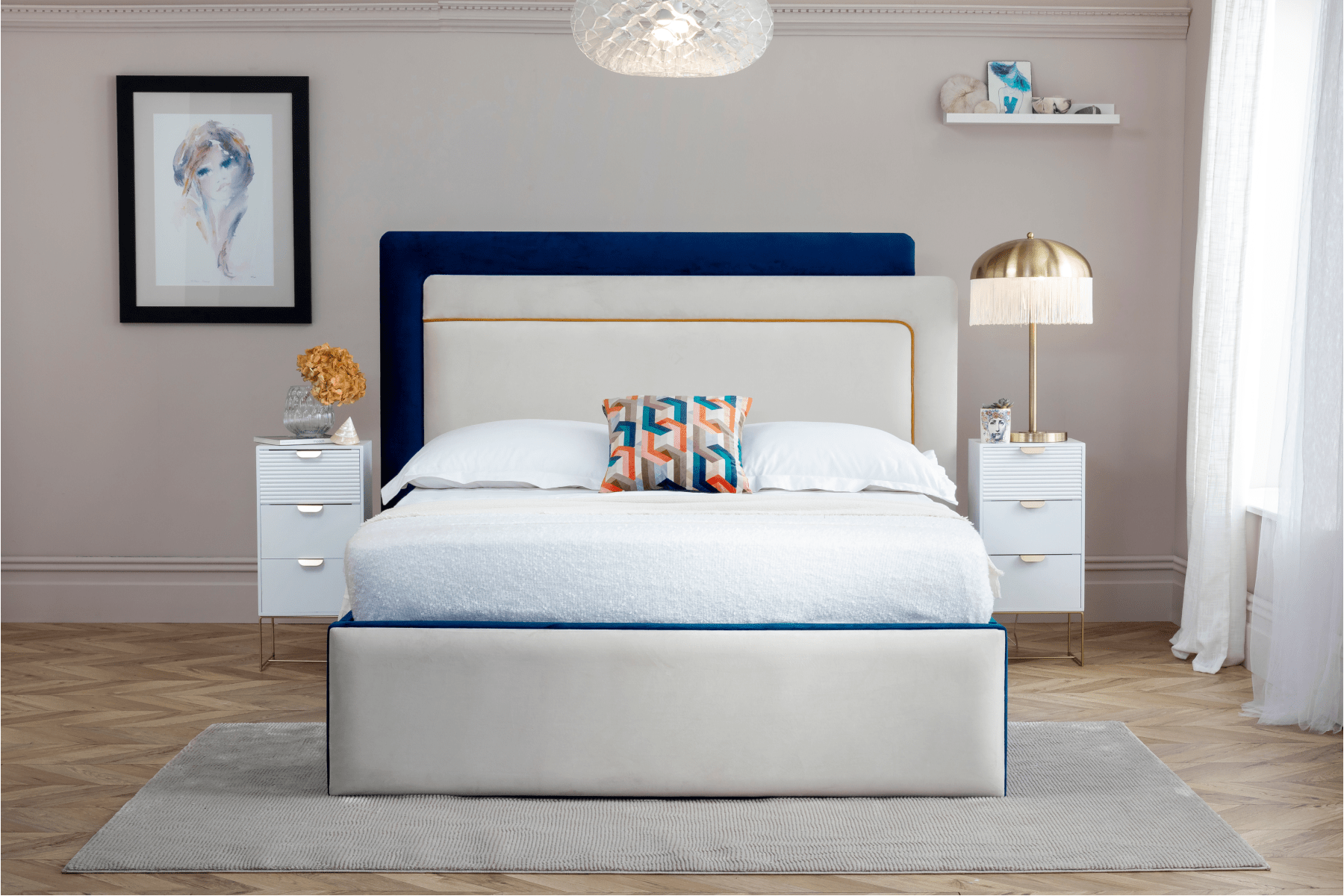 blue cream ottoman bed frame