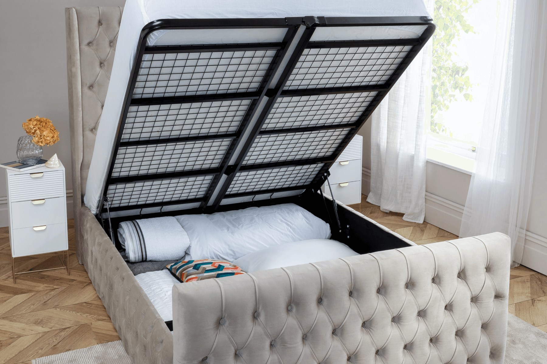 delux ottoman storage space bed frame